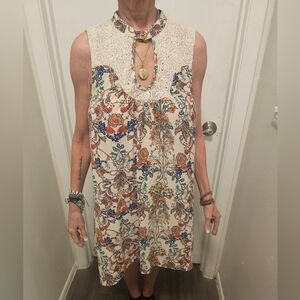 Umgee Cream and Blue Lace Dress